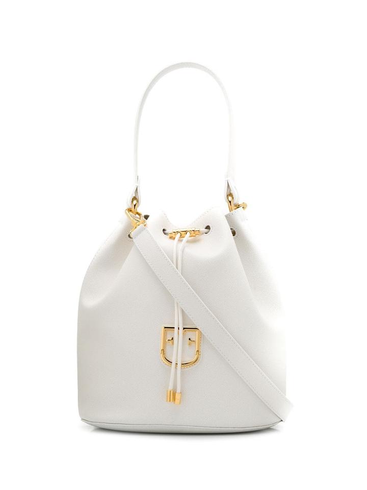 Furla Logo Plaque Bucket Bag - White
