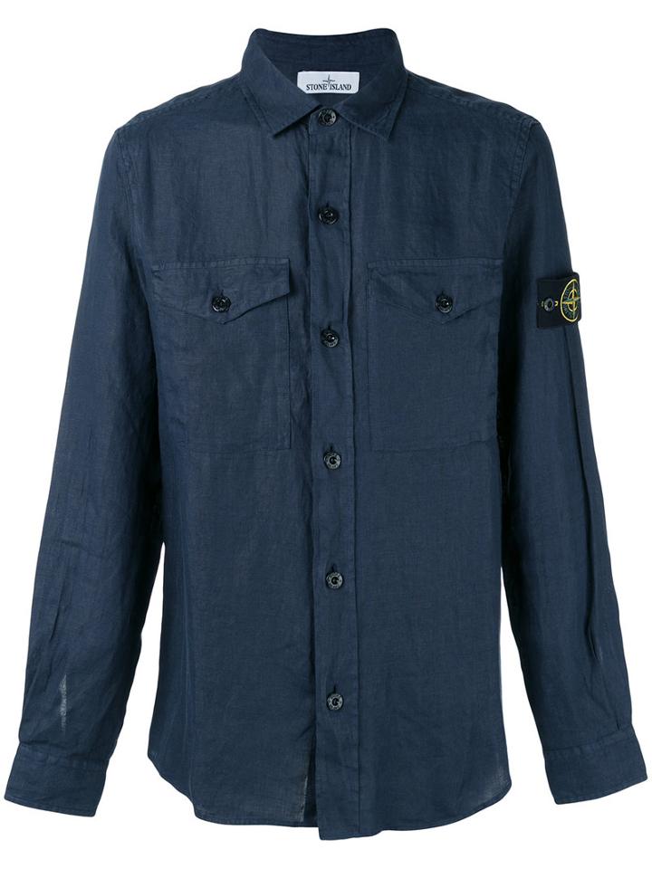 Stone Island Arm Patch Shirt, Men's, Size: Small, Blue, Linen/flax