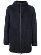 Desa 1972 Hooded Leather Coat, Men's, Size: 50, Blue, Sheep Skin/shearling