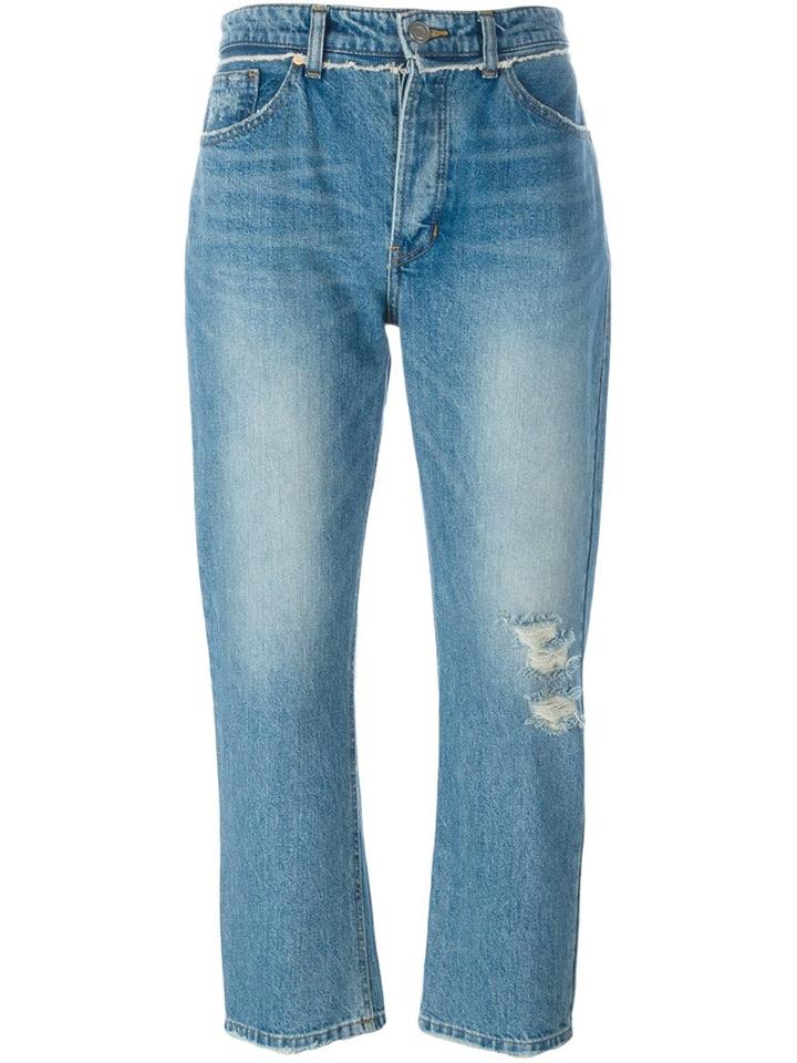 System Cropped Boyfriend Jeans, Women's, Size: Medium, Blue, Cotton
