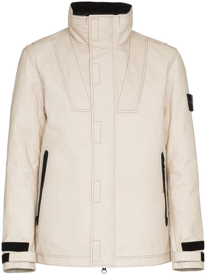 Stone Island Bonded Thermosensitive Leather Jacket - White