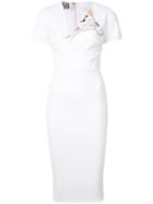 Victoria Beckham V-neck Fitted Dress, Women's, Size: 4, White, Cotton/polyester/spandex/elastane