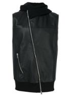 Lost & Found Rooms Hooded Leather Gilet - Black