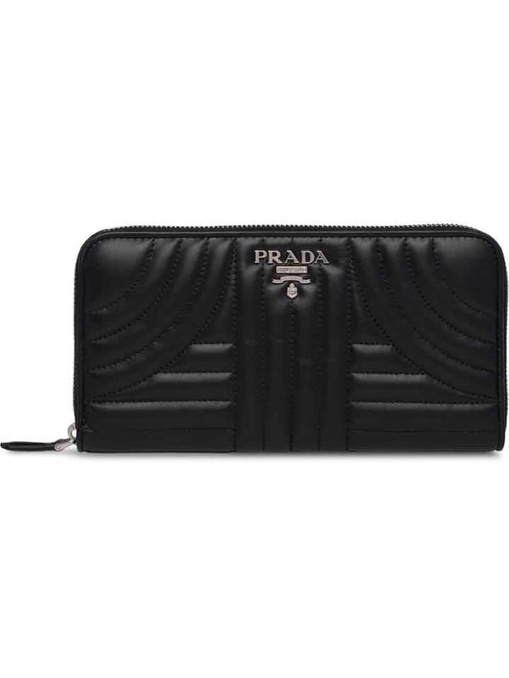 Prada Quilted Logo Plaque Wallet - Black