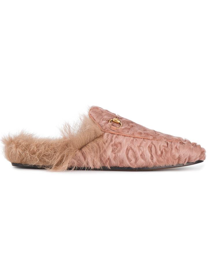 Gucci Pink Shearling Princetown Mules - Pink & Purple