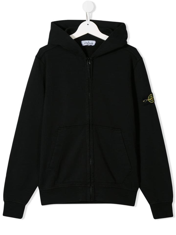 Stone Island Junior Teen Logo Zip Hoodie - Black