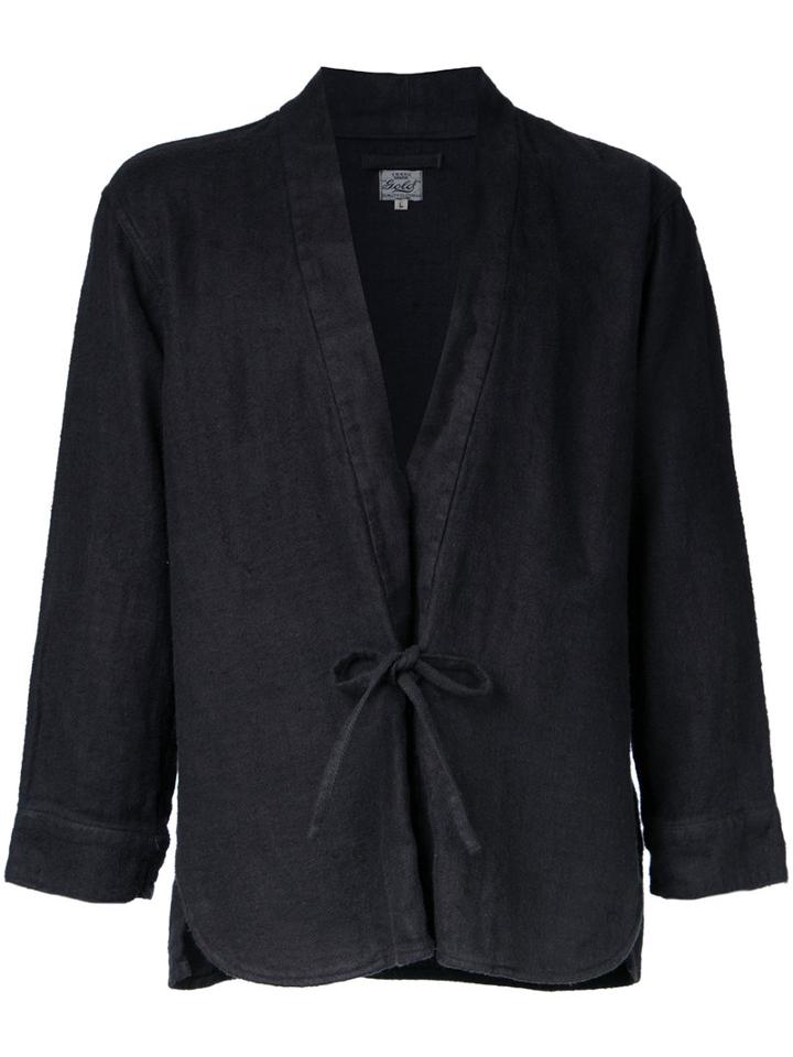 Gold Herringbone Kimono Shirt, Men's, Size: Small, Black, Linen/flax