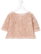 Caffe' D'orzo - Lace Embroidered Top - Kids - Cotton/polyamide - 10 Yrs, Girl's, Pink/purple