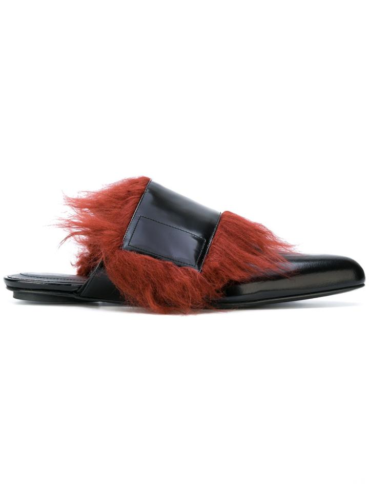 Marni Fur Trim Mules - Black
