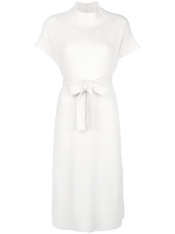Agnona Ribbed High Neck Midi Dress - White