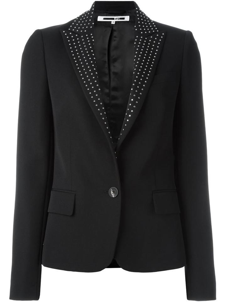 Mcq Alexander Mcqueen Studded Lapel Blazer, Women's, Size: 42, Black, Viscose/wool