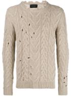 Overcome Distressed Chunky Knit Jumper - Neutrals