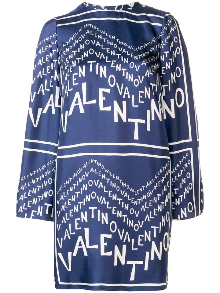 Valentino Logo Pleated Shift Dress - Blue