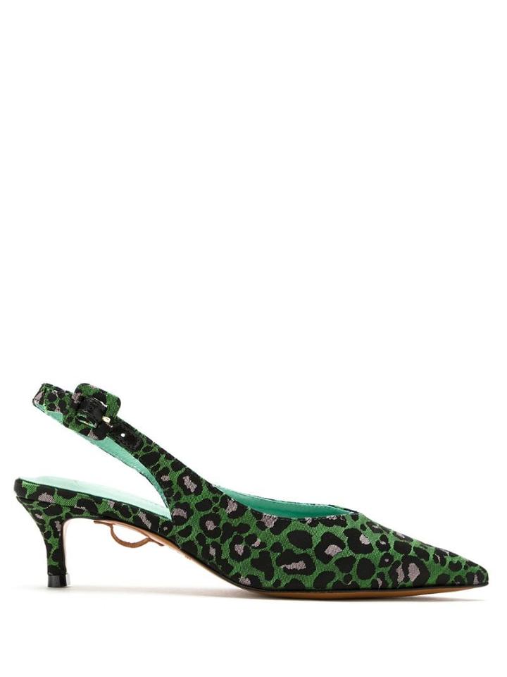 Blue Bird Shoes Animal Print Slingback Pumps - Green
