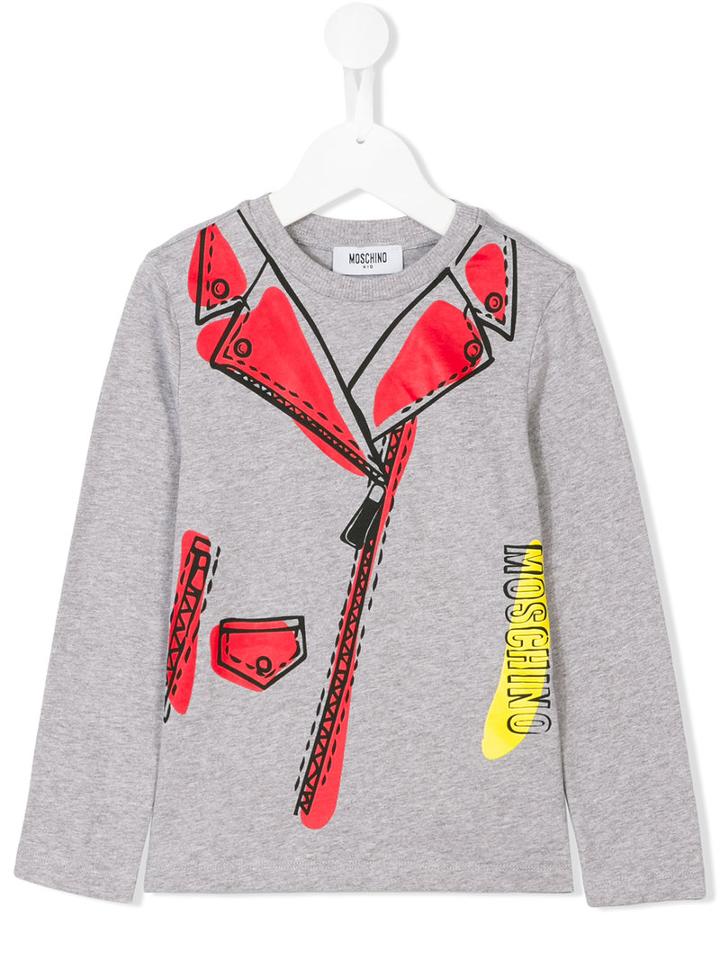 Moschino Kids - Biker Print Top - Kids - Cotton - 12 Yrs, Grey