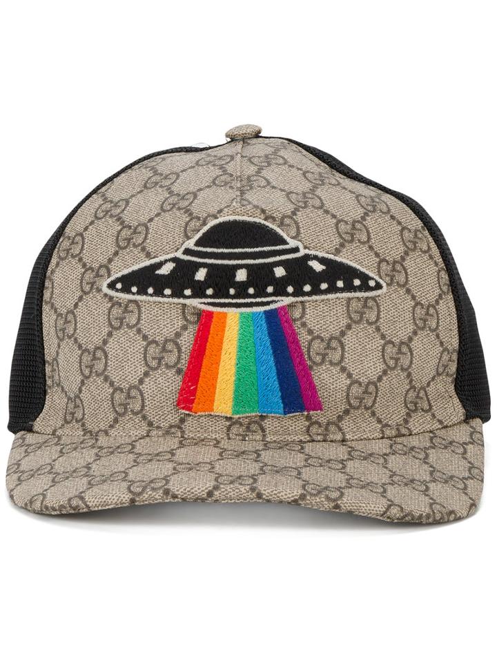 Gucci - Gg Supreme Ufo Applique Cap - Men - Cotton/polyester/polyurethane - L, Brown, Cotton/polyester/polyurethane