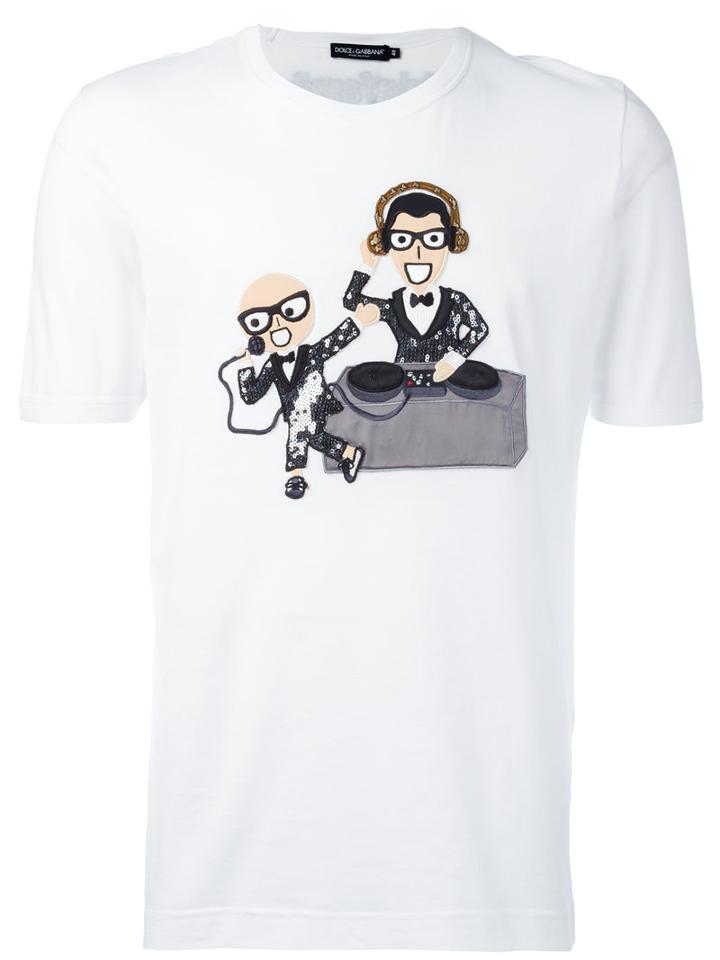 Dolce & Gabbana Designer's Patch T-shirt, Men's, Size: 50, White, Cotton