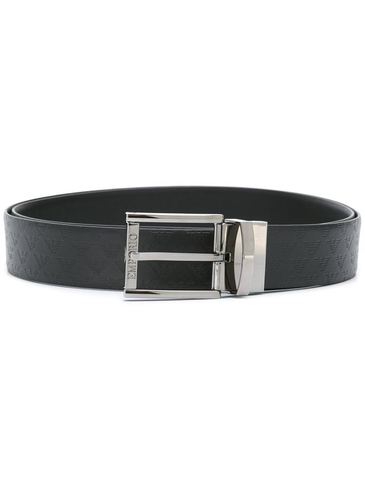 Emporio Armani - Logo Embossed Belt - Men - Calf Leather - One Size, Black, Calf Leather
