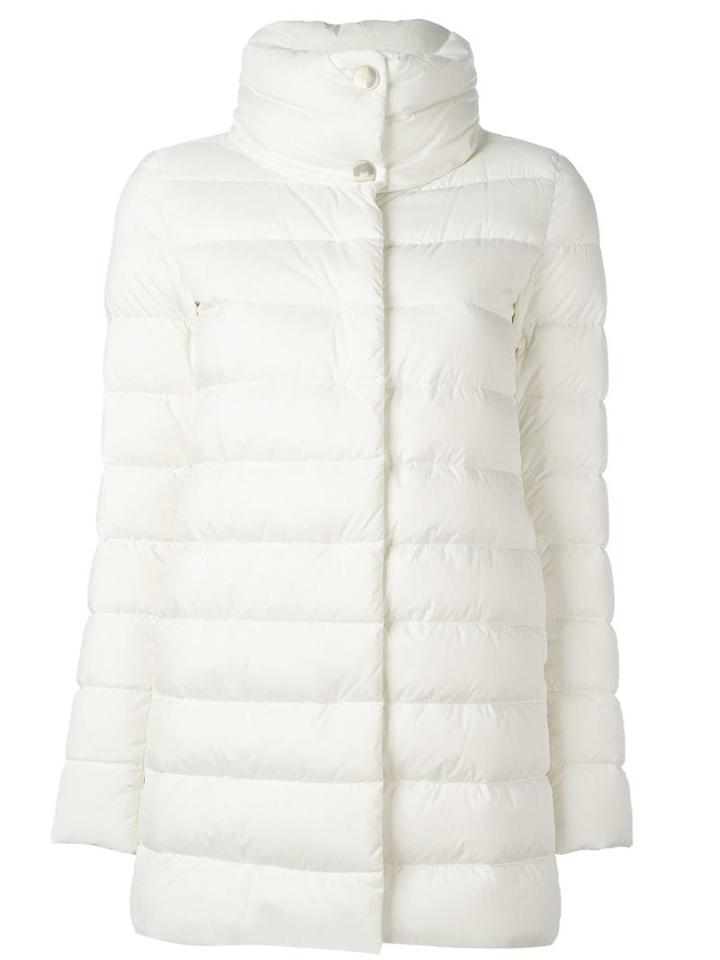 Herno Funnel Neck Padded Coat, Women's, Size: 40, White, Polyamide/polyurethane/feather