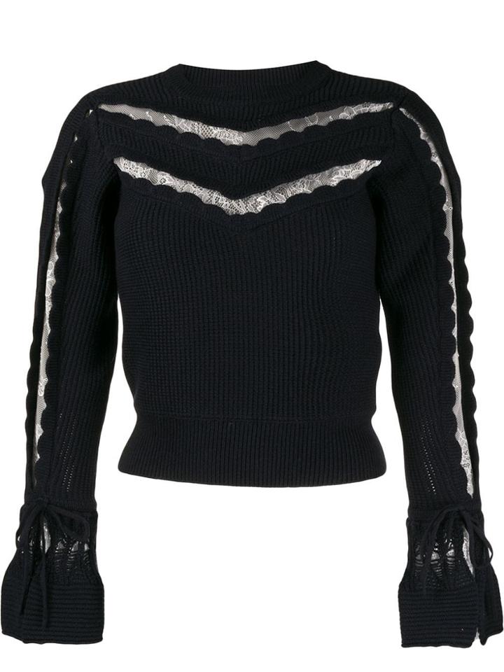 Self-portrait Scallop-trim Knitted Top - Blue