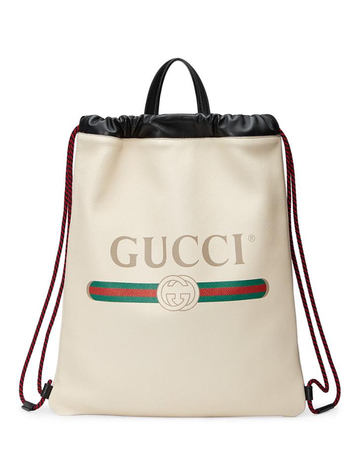 Gucci Gucci Print Leather Drawstring Backpack - White