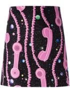 Jeremy Scott Phone Print Skirt, Women's, Size: 40, Black, Polyester