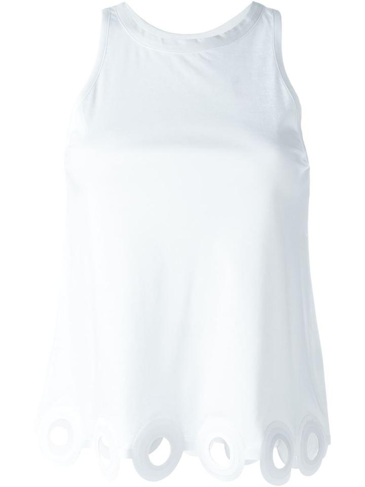 Carven Scalloped Hem Racerback Tank Top, Women's, Size: Large, White, Cotton