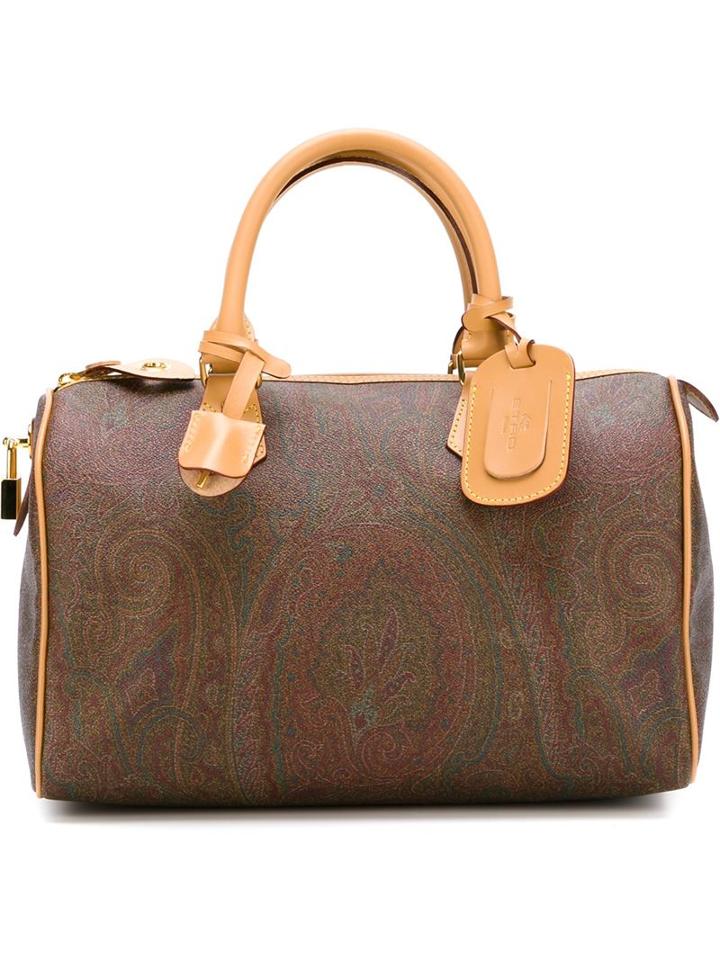 Etro Paisley Print Tote, Women's, Brown, Cotton/pvc/polyurethane/leather