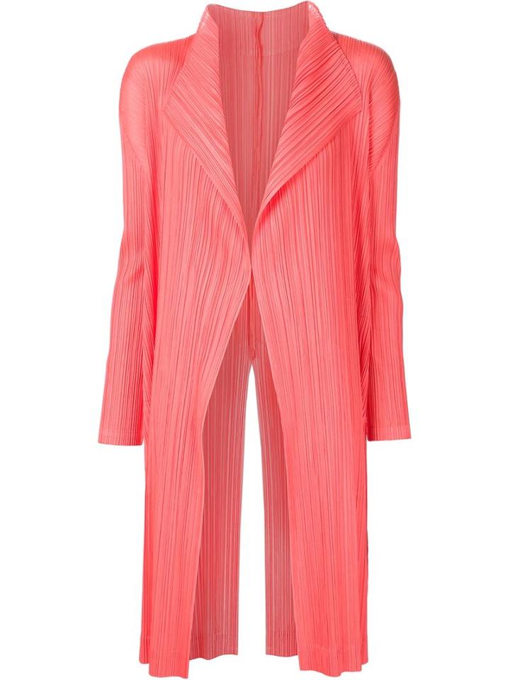 Pleats Please By Issey Miyake Pleated Open Front Coat, Women's, Size: 5, Pink/purple, Polyester