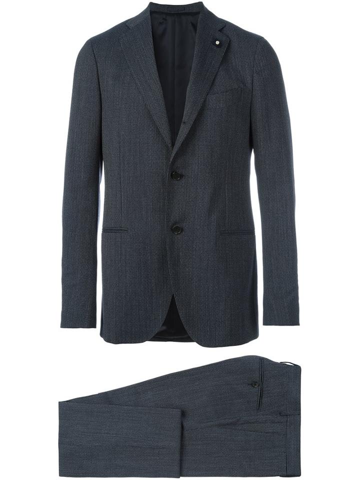 Lardini Lapel Detail Formal Suit, Men's, Size: 50, Grey, Cotton/polyester/cupro/wool