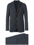 Lardini Lapel Detail Formal Suit, Men's, Size: 50, Grey, Cotton/polyester/cupro/wool