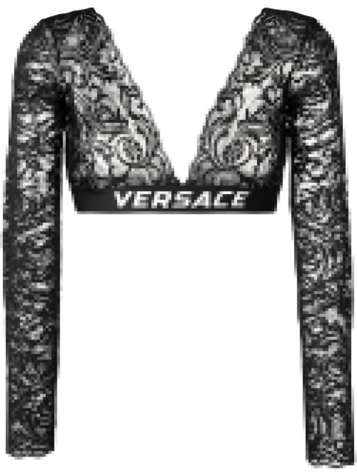 Versace Lace Cropped T-shirt - Black
