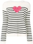 Red Valentino Knit Heart Striped Sweater - White