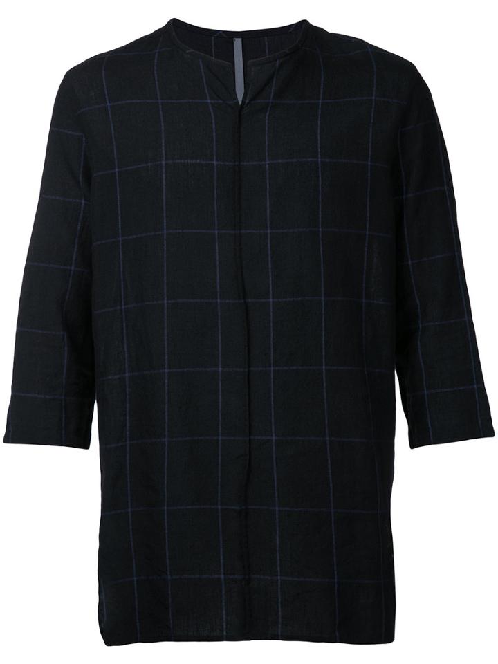 Kazuyuki Kumagai - Three-quarters Sleeve Checked T-shirt - Men - Cotton/linen/flax - 2, Black, Cotton/linen/flax
