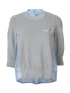 Sacai Contrast Silk Panel Sweater, Women's, Size: 2, Grey, Cotton/silk/polyester