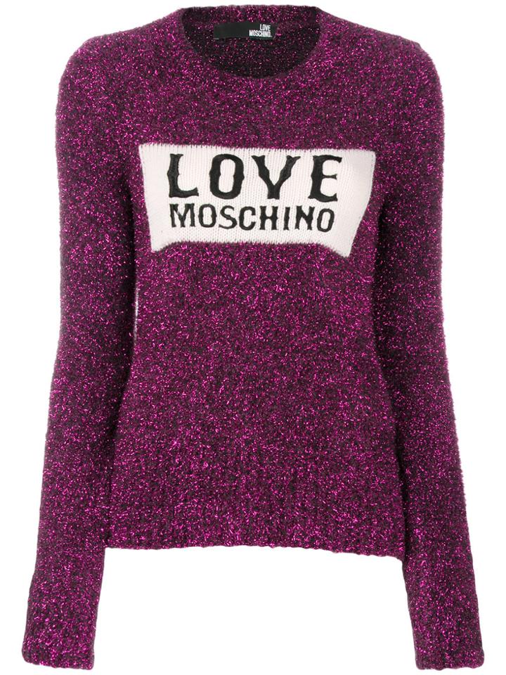 Love Moschino Glitter Logo Jumper - Pink & Purple