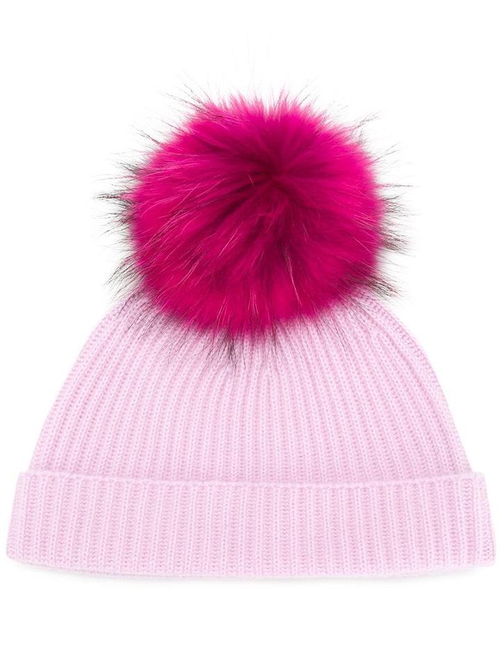 N.peal Ribbed Beanie With Detachable Pom Pom - Pink