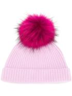 N.peal Ribbed Beanie With Detachable Pom Pom - Pink