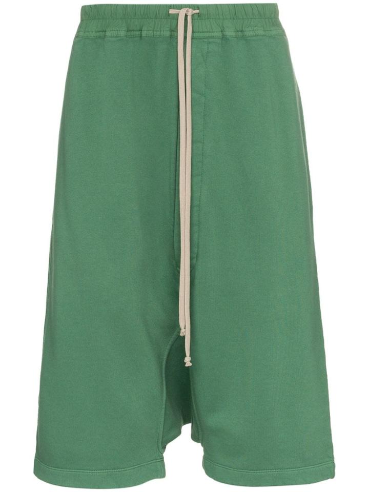 Rick Owens Drkshdw Green Drop-crotch Cropped Cotton Shorts -