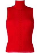 Christian Dior Vintage Sleeveless Rib Knit Turtleneck Top - Red