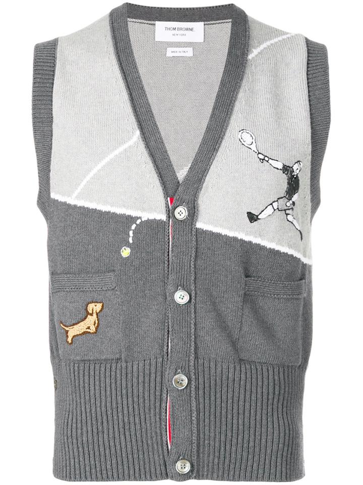 Thom Browne V-neck Sleeveless Cardigan - Grey