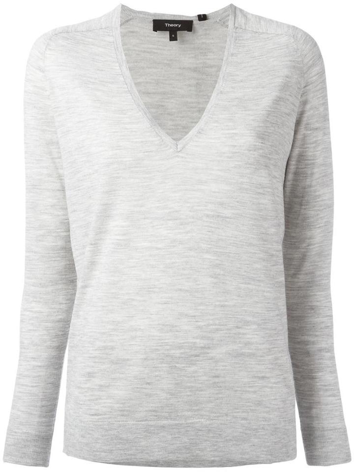 Theory V-neck Jumper, Women's, Size: Small, Grey, Merino