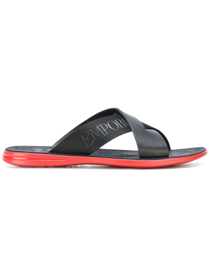 Emporio Armani Logo Flip Flops - Black