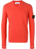 Stone Island - V-neck Logo Patch Jumper - Men - Cotton - S, Yellow/orange, Cotton