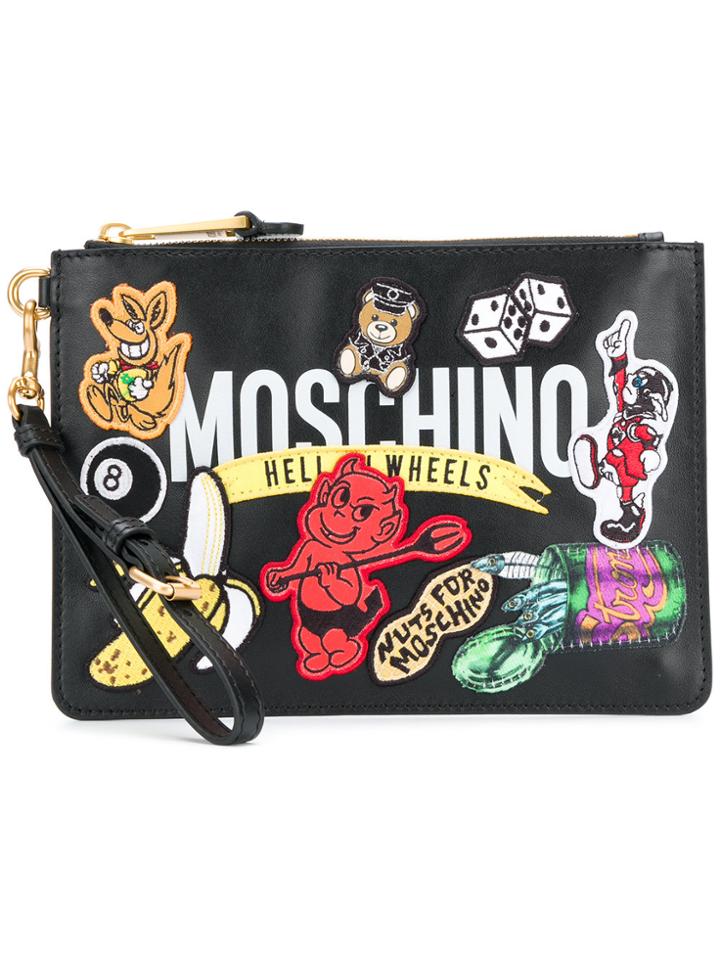 Moschino Logo Patch Clutch Bag - Black