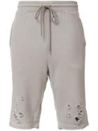 Miharayasuhiro Distressed Track Shorts, Men's, Size: 46, Brown, Cotton