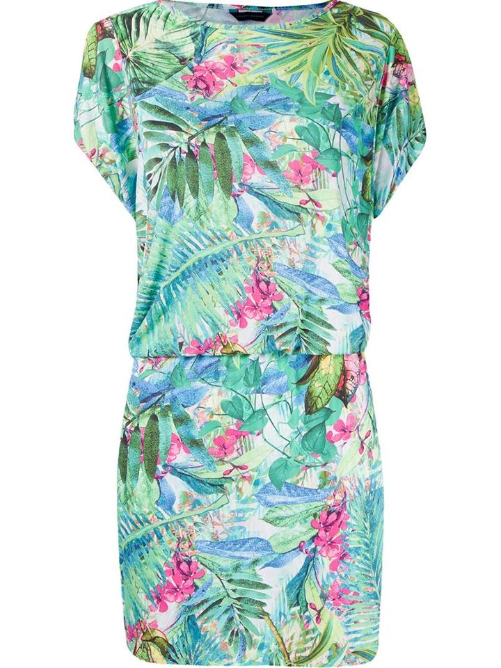 Lygia & Nanny Drawstring Foliage Print Beach Dress, Women's, Size: 50, Green, Polyamide