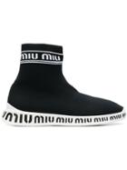 Miu Miu Sock Style Logo Boots - Black