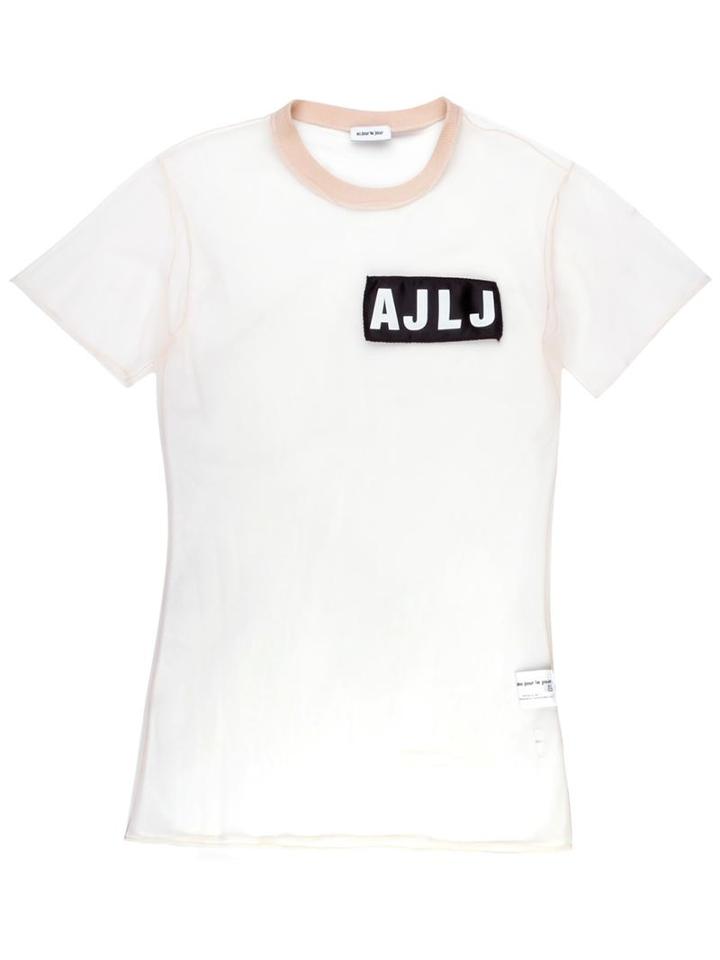 Au Jour Le Jour Logo Patch Sheer T-shirt, Women's, Size: 40, Nude/neutrals, Polyamide/cotton/polyester
