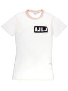 Au Jour Le Jour Logo Patch Sheer T-shirt, Women's, Size: 40, Nude/neutrals, Polyamide/cotton/polyester